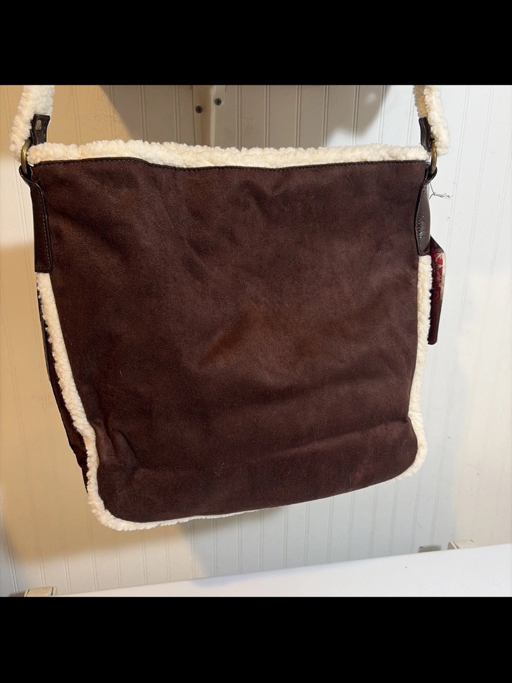 Bath & Body Works Brown Suede Tote with Cream Sherpa Trim